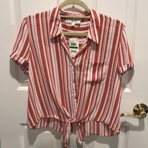 Pale pink + white button up